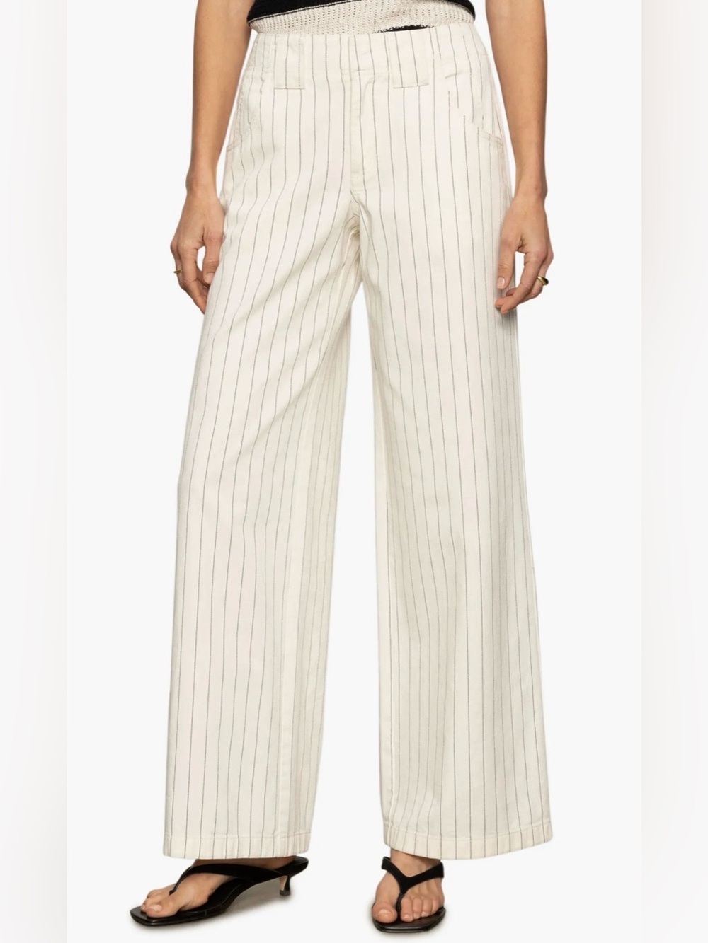 Sanctuary Cream Wide-Leg Pinstripe Trousers